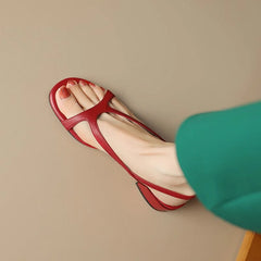 Asymmetric Square Toe White Mid-Heel Women's Sandals