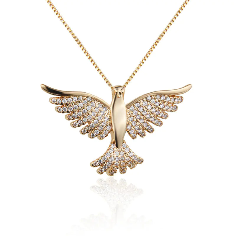 Drilled Diamond Dove Pendant Necklace with Gold Plating