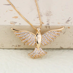 Drilled Diamond Dove Pendant Necklace with Gold Plating
