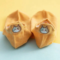 Cute Cotton Cat Boat Socks for Women - Japanese Style