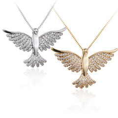 Drilled Diamond Dove Pendant Necklace with Gold Plating