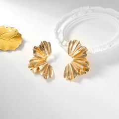 Vintage Layered Ginkgo Leaf Earrings with Floral Design