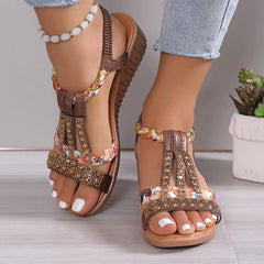 2023 Summer Flat Rhinestone Open-Toe Sandals for Women