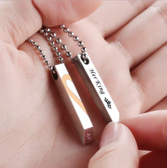 Diamond Heart Inlaid Titanium Couple Necklace Set