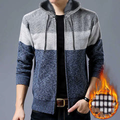 Men's Hooded Color Block Sweater Cardigan Coat