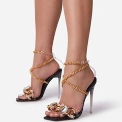 New Women's Square Head Snake Print Sandals