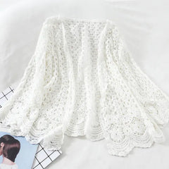 Open Lace Cardigan with Floral Hollow Stitch Design