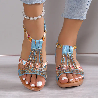 2023 Summer Flat Rhinestone Open-Toe Sandals for Women