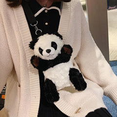 Cute Plush Panda Mini Shoulder Bag, Cartoon Crossbody