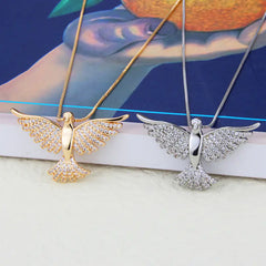 Drilled Diamond Dove Pendant Necklace with Gold Plating