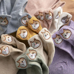 Cute Cotton Cat Boat Socks for Women - Japanese Style