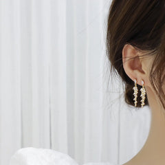 14K Gold Plated Leaf Design Zirconia Earrings