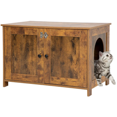 BestPet Cat Litter Box Enclosure Furniture HiddenWooden Cat Washroom Furniture Storage Cabinet Pet Crate House End Table with Removable DividerLarge EnoughFit Most Cats and Litter Box