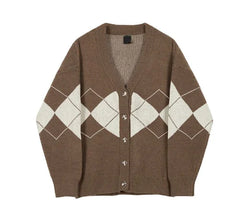 Men's Long-sleeved Sweater - Diamond Check Cardigan