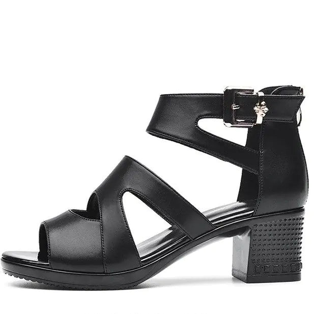 Roman Fish Mouth Sandals with Mid and Thick Heels