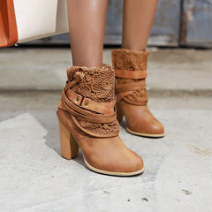 Thick Heel Large Size Women's Buckle Boots for Kids