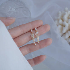 14K Gold Plated Leaf Design Zirconia Earrings