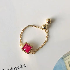 S925 Silver Adjustable Gemstone Chain Ring