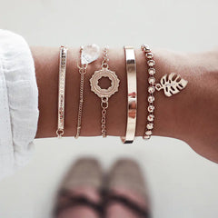 Set of 4 Boho Bracelets with Stars, Moons, and Leaves