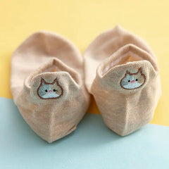Cute Cotton Cat Boat Socks for Women - Japanese Style