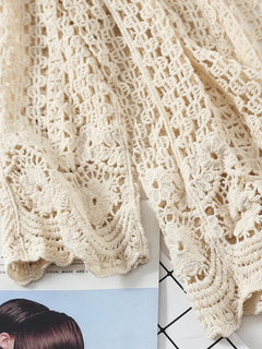 Open Lace Cardigan with Floral Hollow Stitch Design
