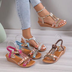 2023 Summer Flat Rhinestone Open-Toe Sandals for Women