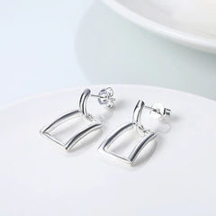 New Long Square Geometric Earrings in Silver