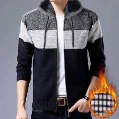 Men's Hooded Color Block Sweater Cardigan Coat