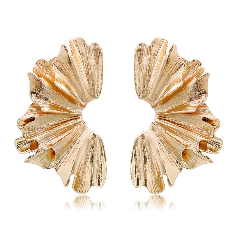Vintage Layered Ginkgo Leaf Earrings with Floral Design