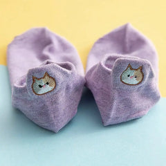 Cute Cotton Cat Boat Socks for Women - Japanese Style