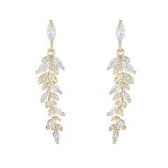 14K Gold Plated Leaf Design Zirconia Earrings