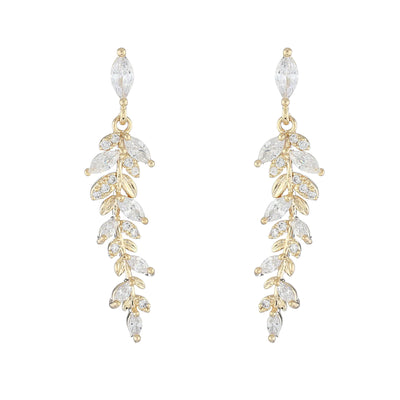 14K Gold Plated Leaf Design Zirconia Earrings
