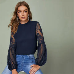 Elegant Ladies Lace See-Through Blouse