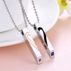 Diamond Heart Inlaid Titanium Couple Necklace Set