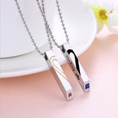 Diamond Heart Inlaid Titanium Couple Necklace Set