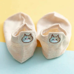 Cute Cotton Cat Boat Socks for Women - Japanese Style