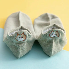 Cute Cotton Cat Boat Socks for Women - Japanese Style