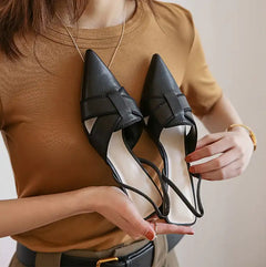 Thick Heeled Women's Sandals with Cross Straps