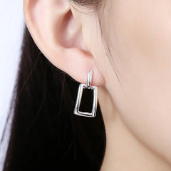 New Long Square Geometric Earrings in Silver