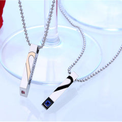 Diamond Heart Inlaid Titanium Couple Necklace Set