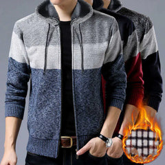 Men's Hooded Color Block Sweater Cardigan Coat