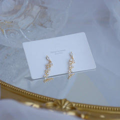 14K Gold Plated Leaf Design Zirconia Earrings