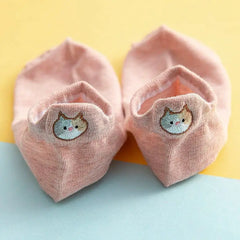 Cute Cotton Cat Boat Socks for Women - Japanese Style