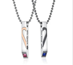 Diamond Heart Inlaid Titanium Couple Necklace Set