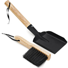 MYFIREPLACEDIRECT Ash Shovel & Hearth Brush Set - Fireplace Tools Set Fire Pit Tools Hearth Tidy Set Metal Brush Pan Set Made of Natural Wood & Coco Bristles - Wider Scoop
