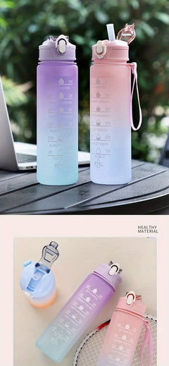 Motivational Ombre Color Water Bottle with Straw & Stickers