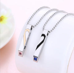 Diamond Heart Inlaid Titanium Couple Necklace Set