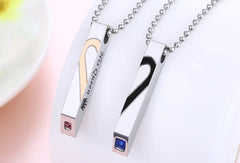 Diamond Heart Inlaid Titanium Couple Necklace Set