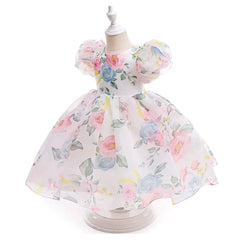 Girls Casual Puff Sleeve Princess Dress