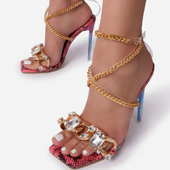New Women's Square Head Snake Print Sandals